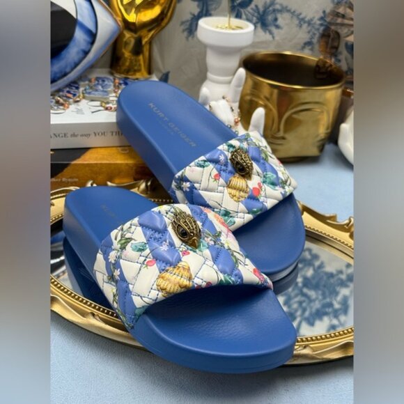 🆕 KURT GEIGER LONDON 🧿 NWOT Meena Eagle Blue Botanica Pool Slide, Sz 36 US 6 - Picture 7 of 13